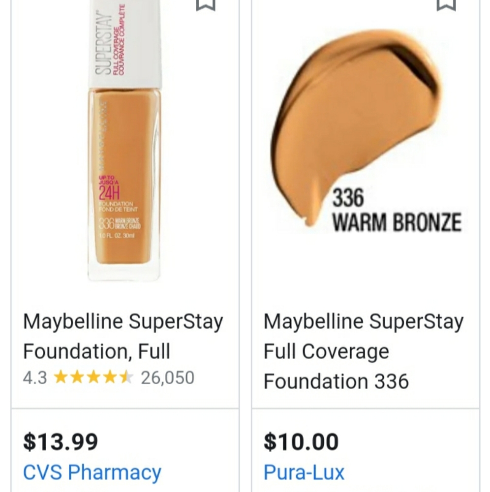 Maybelline super stay full coverage foundation "warm bronze"